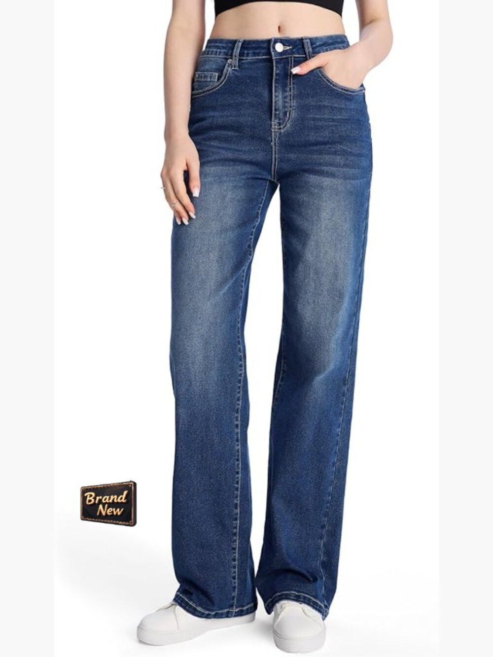 Women's 32/34/36 Inseam Tall Straight Leg Jeans Stretchy Loose Denim Pants
